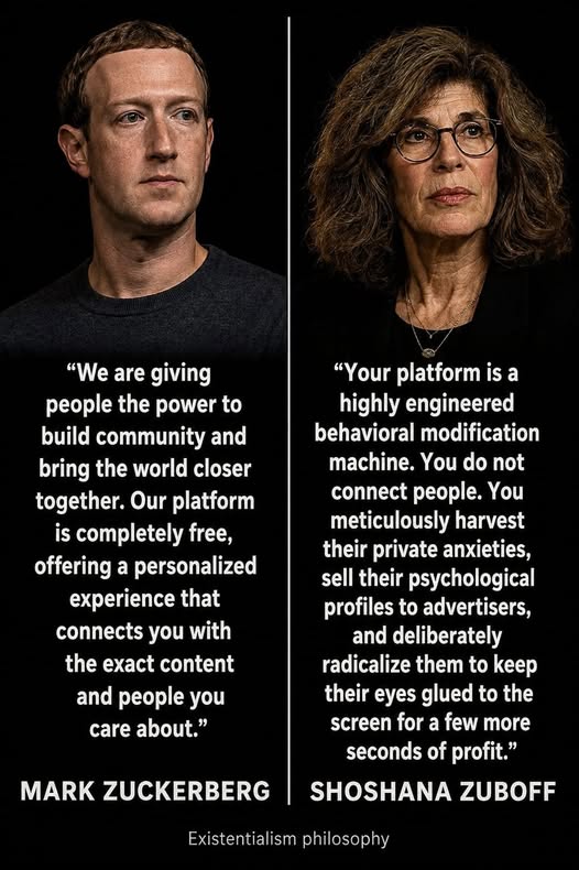 Mark Zuckerberg vs Shoshana Zuboff: two contrasting views of what Meta's platforms really are